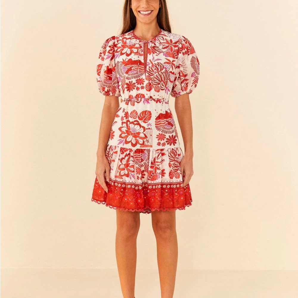 Off White Rio Tiles Puff Sleeve Dress